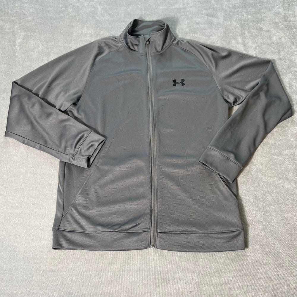 Under Armour Mens Track Jacket Gray Full Zip Mock Neck Loose Fit Medium 0704